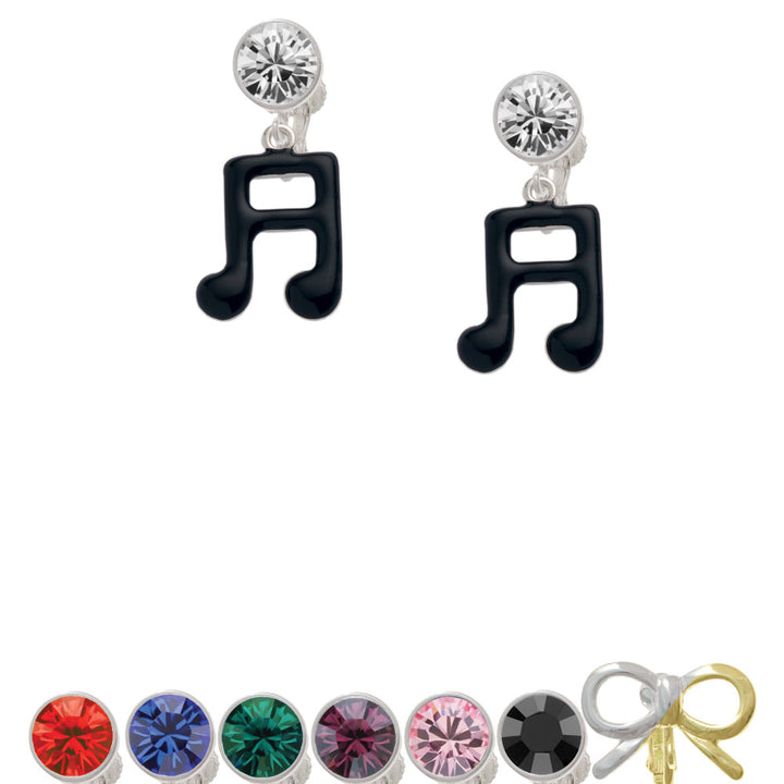 Black Sixteenth Note Crystal Clip On Earrings Image 1