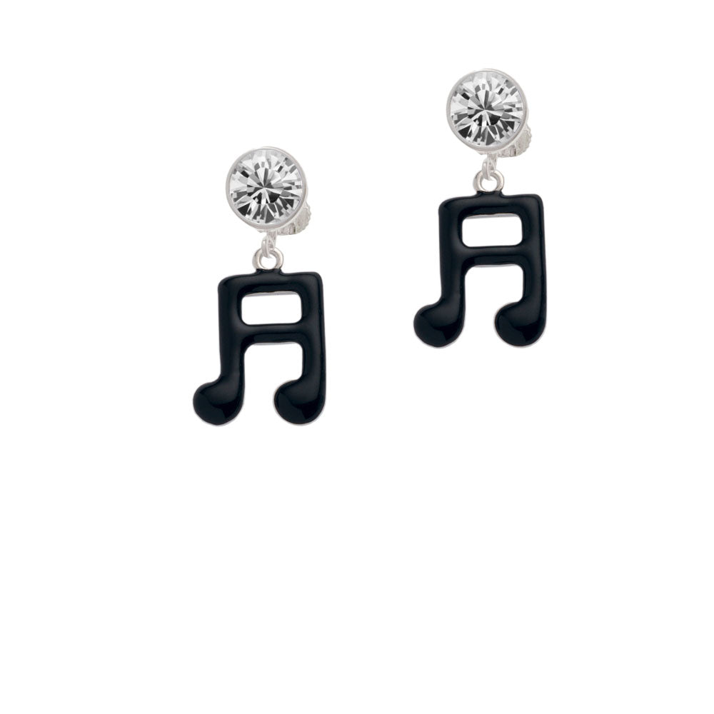 Black Sixteenth Note Crystal Clip On Earrings Image 2