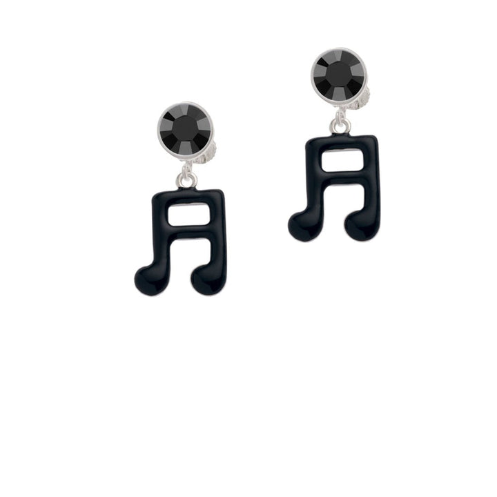 Black Sixteenth Note Crystal Clip On Earrings Image 3