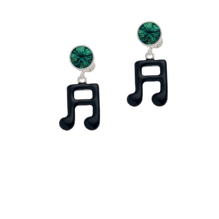 Black Sixteenth Note Crystal Clip On Earrings Image 1