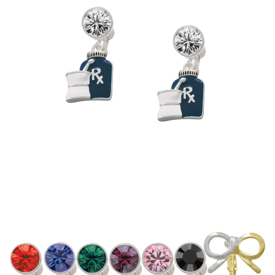 Blue Prescription Bottle Crystal Clip On Earrings Image 1