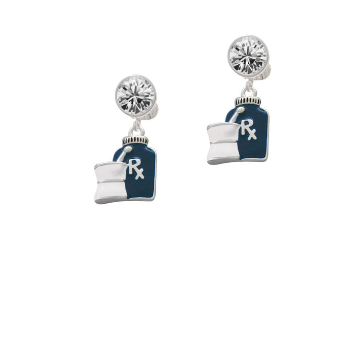 Blue Prescription Bottle Crystal Clip On Earrings Image 2