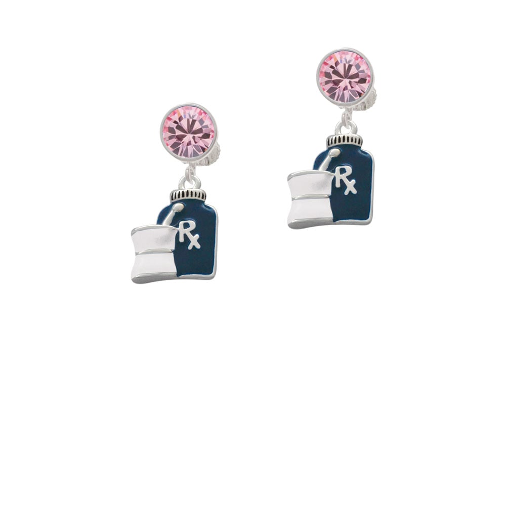 Blue Prescription Bottle Crystal Clip On Earrings Image 1