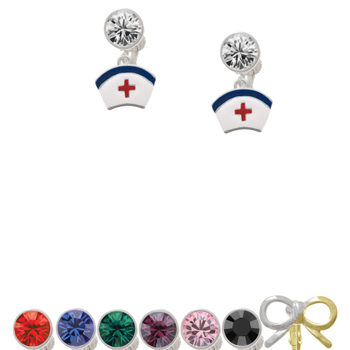 Nurse Hat Crystal Clip On Earrings Image 1