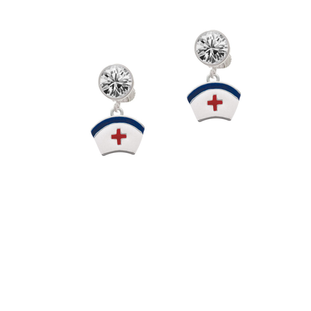 Nurse Hat Crystal Clip On Earrings Image 2