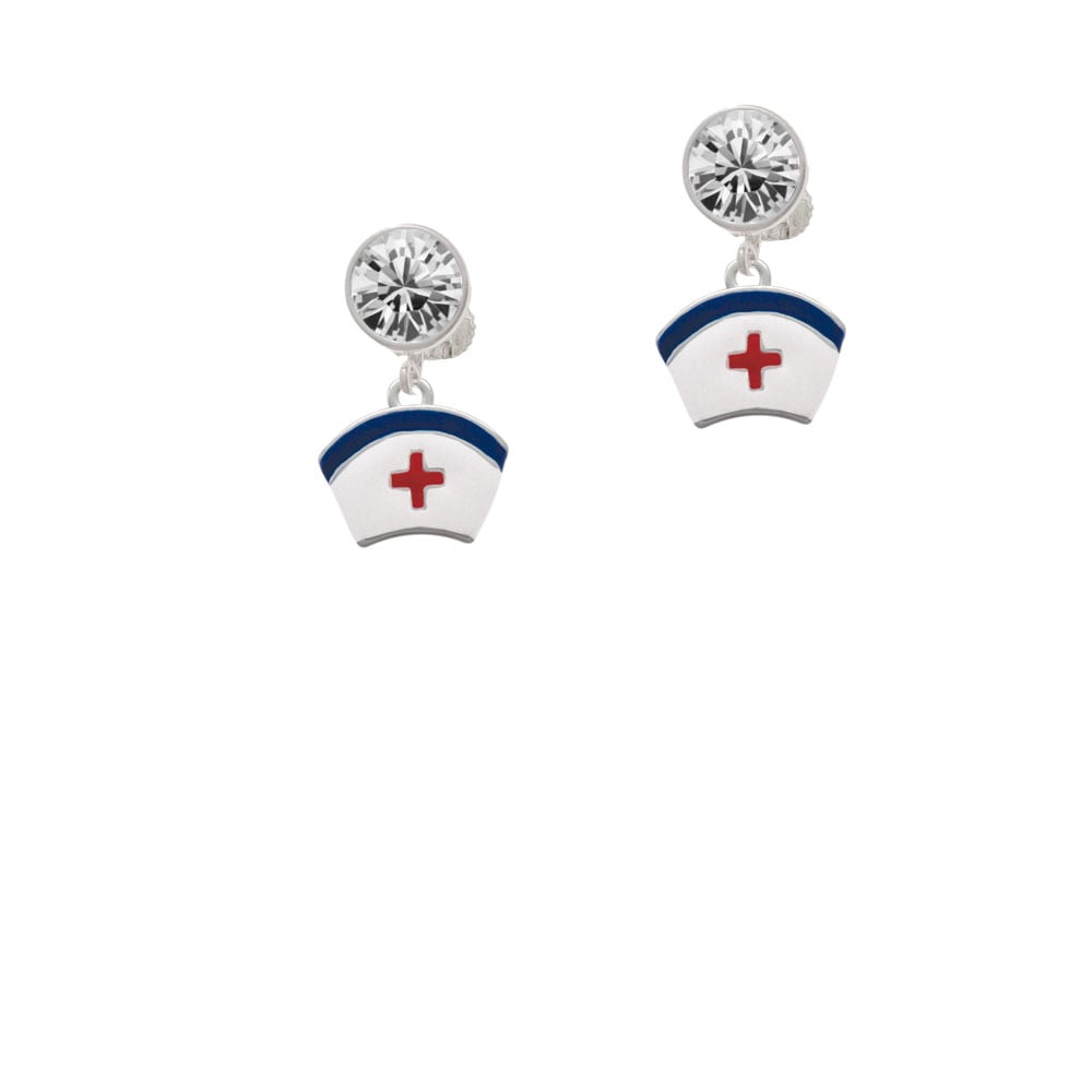 Nurse Hat Crystal Clip On Earrings Image 1