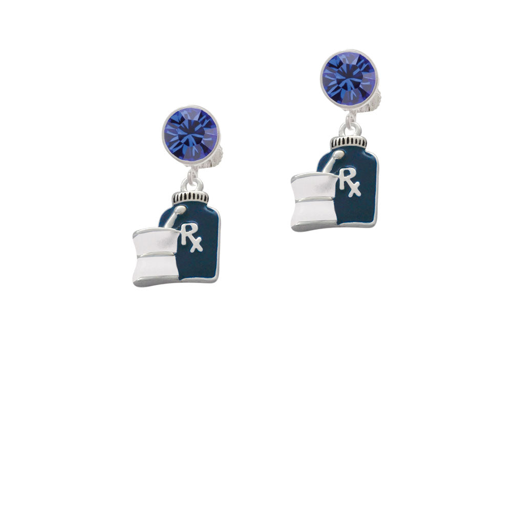 Blue Prescription Bottle Crystal Clip On Earrings Image 7