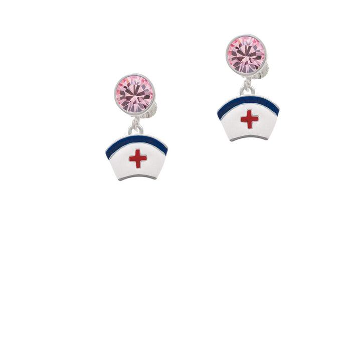 Nurse Hat Crystal Clip On Earrings Image 4