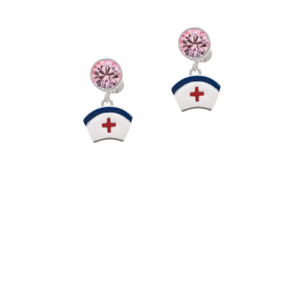 Nurse Hat Crystal Clip On Earrings Image 1