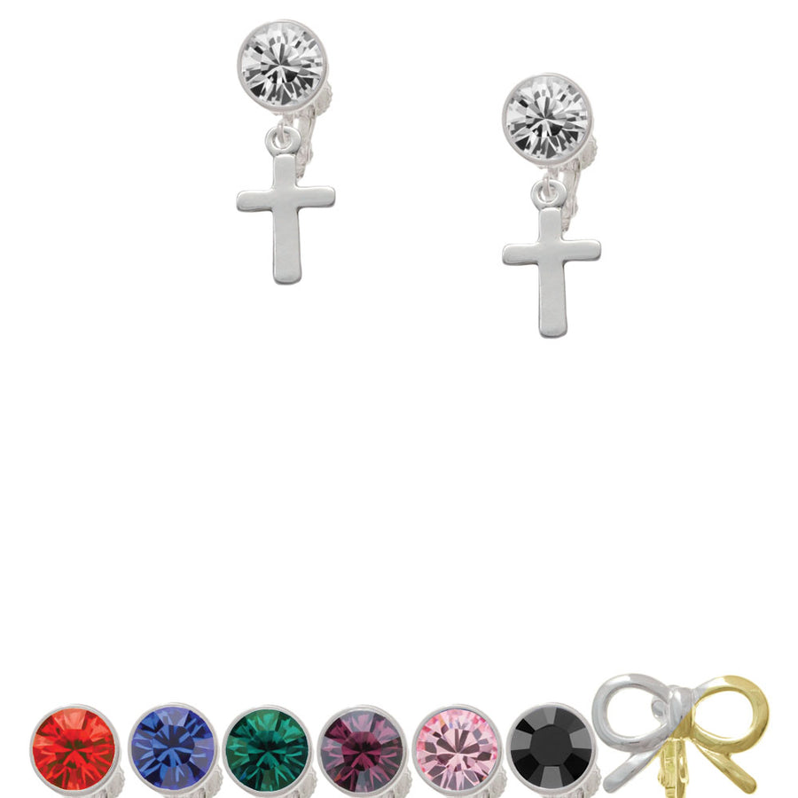 Simple Plain Small Cross Crystal Clip On Earrings Image 1