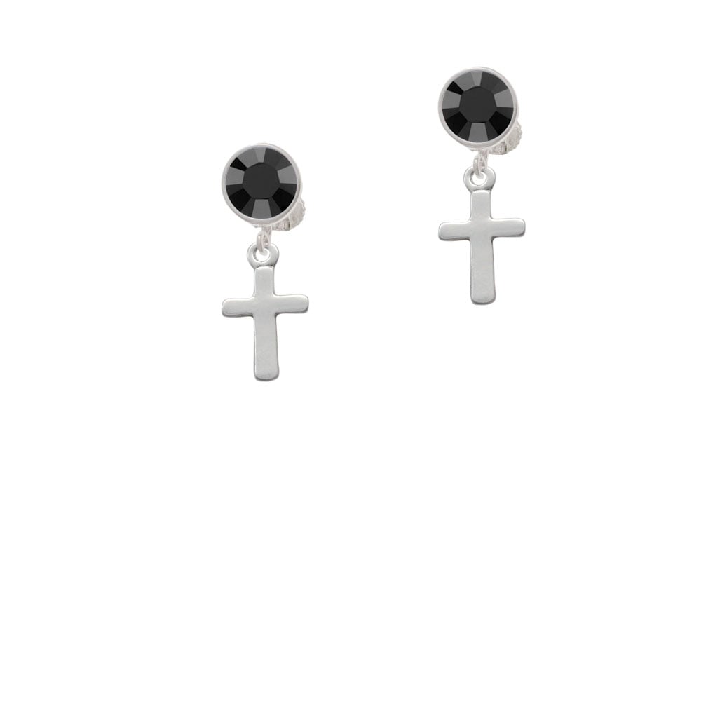 Simple Plain Small Cross Crystal Clip On Earrings Image 3