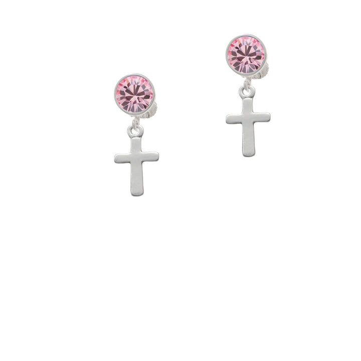 Simple Plain Small Cross Crystal Clip On Earrings Image 4