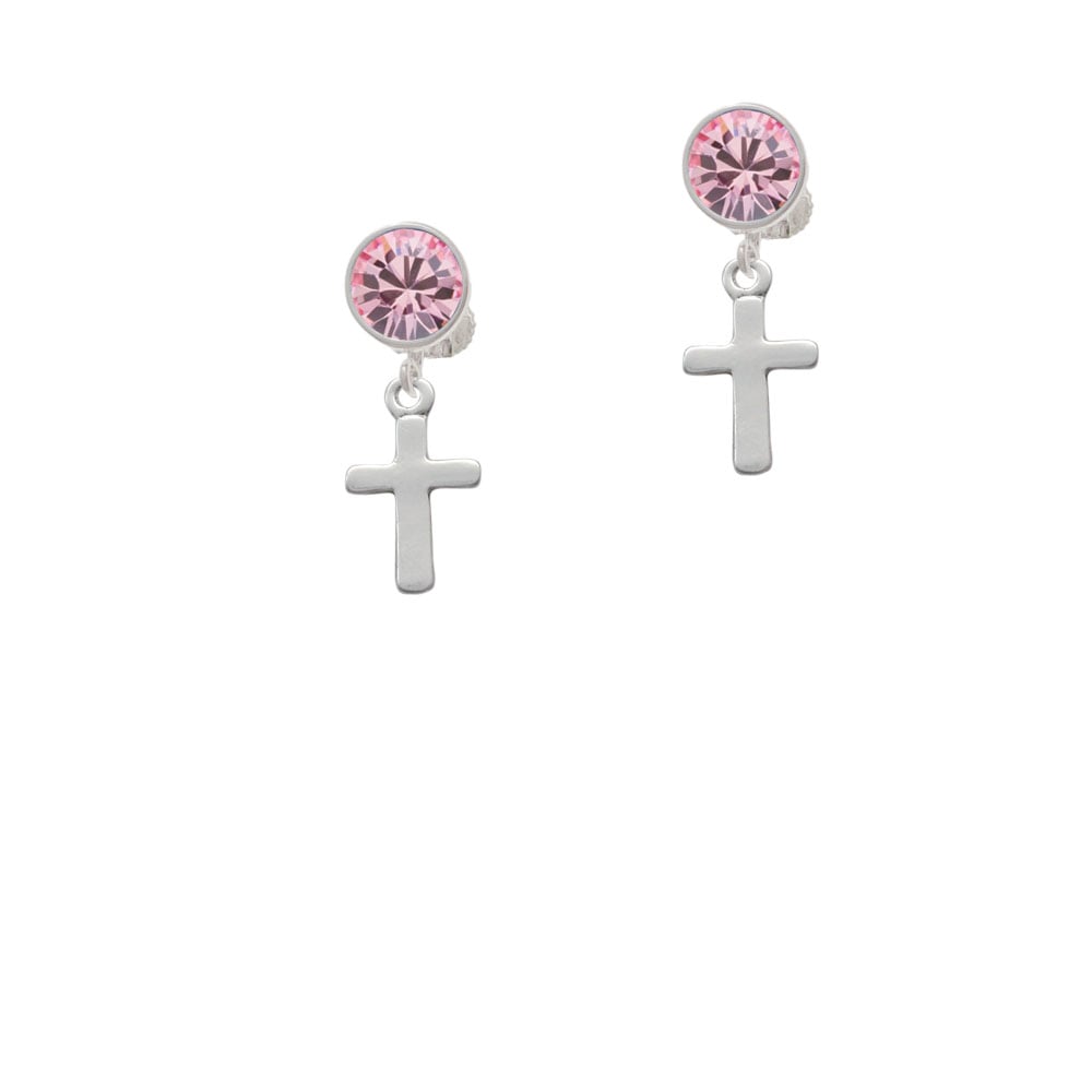 Simple Plain Small Cross Crystal Clip On Earrings Image 1