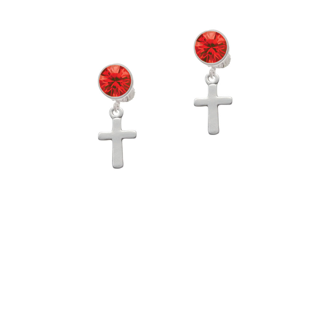 Simple Plain Small Cross Crystal Clip On Earrings Image 4