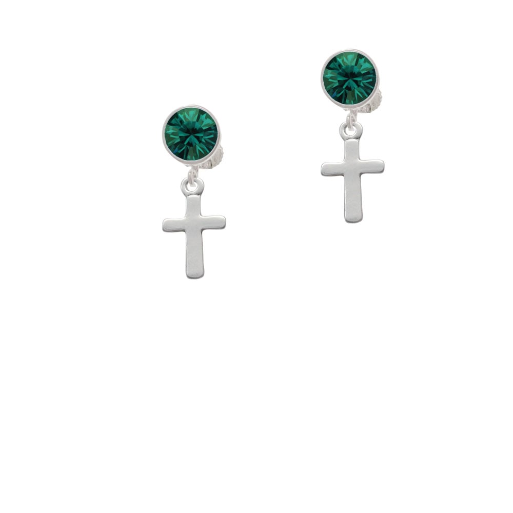 Simple Plain Small Cross Crystal Clip On Earrings Image 1