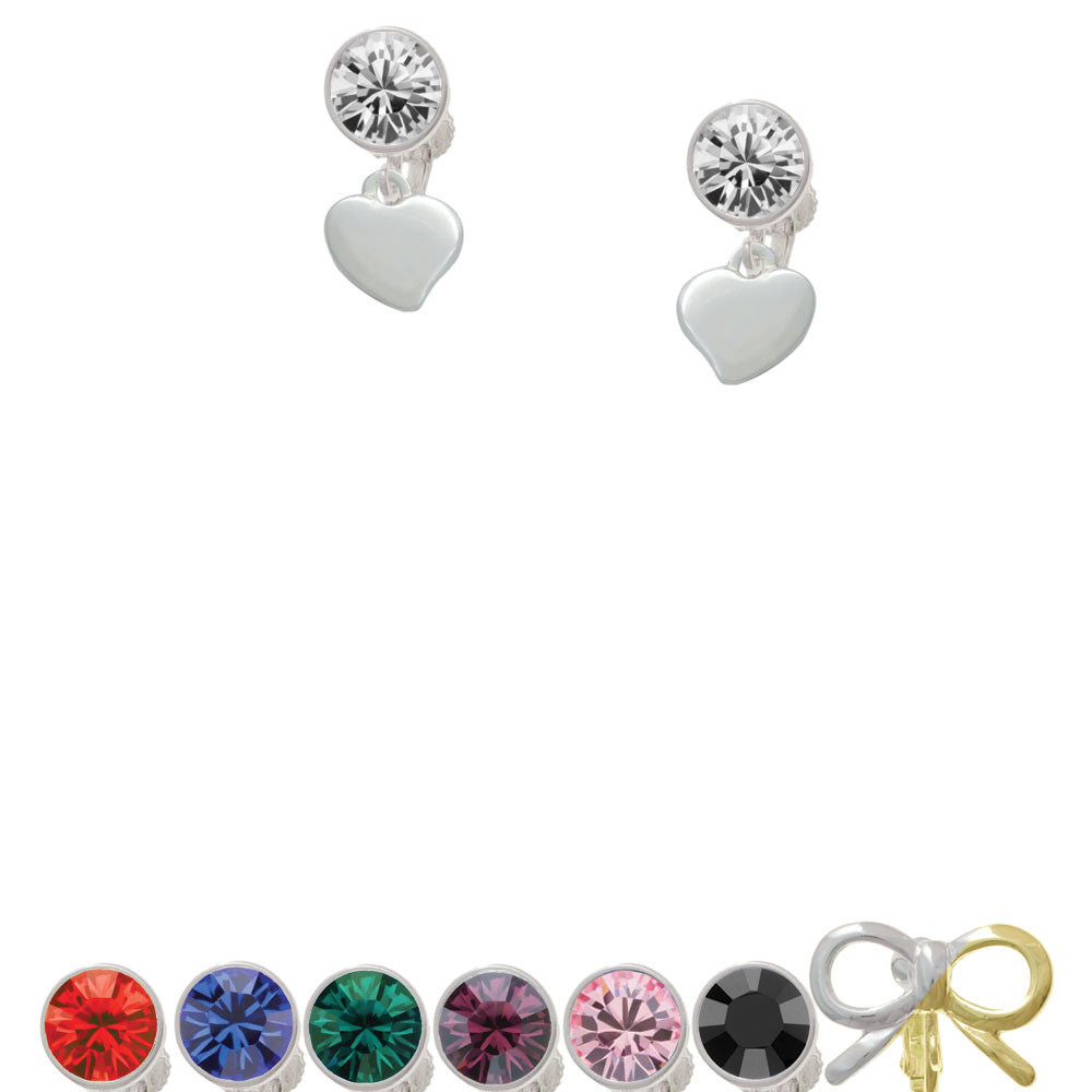 Small 2-D Puffy Heart Crystal Clip On Earrings Image 1