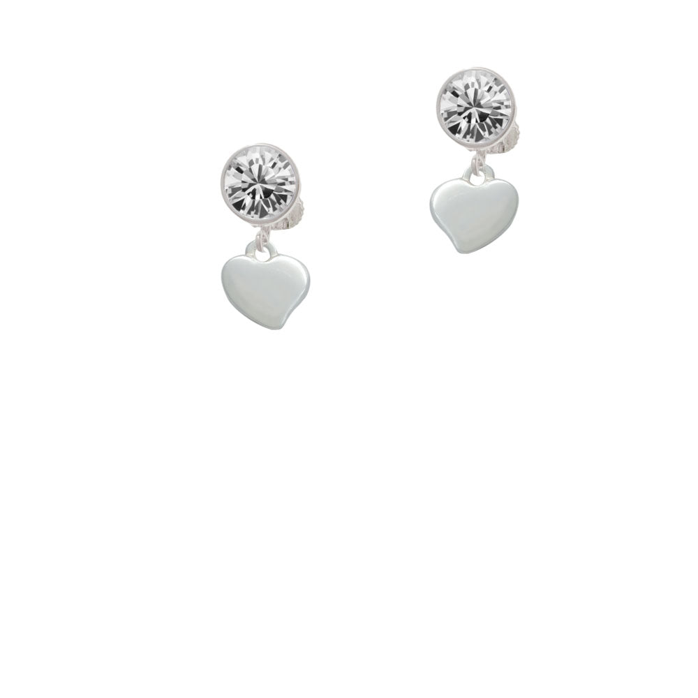 Small 2-D Puffy Heart Crystal Clip On Earrings Image 2