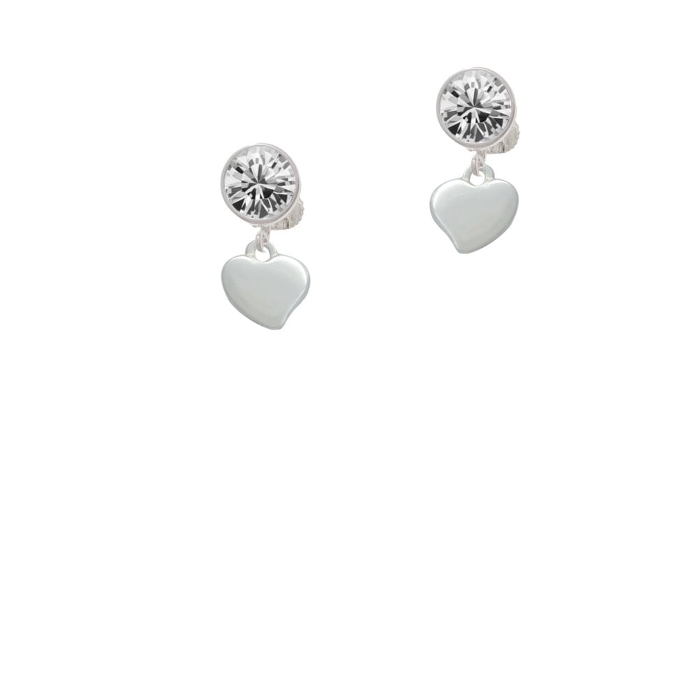 Small 2-D Puffy Heart Crystal Clip On Earrings Image 1