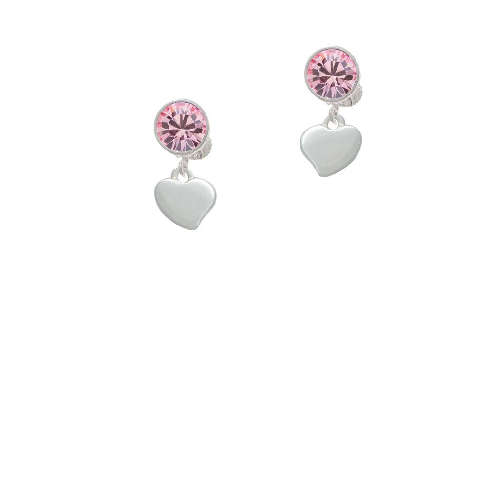 Small 2-D Puffy Heart Crystal Clip On Earrings Image 4