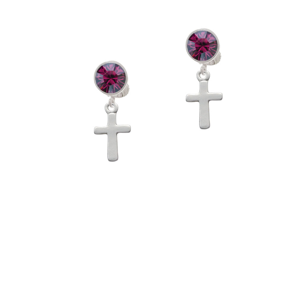 Simple Plain Small Cross Crystal Clip On Earrings Image 8