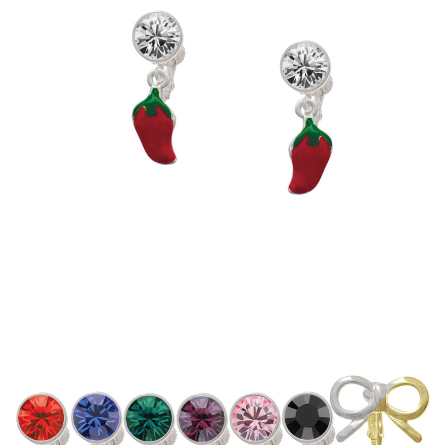 Red Jalapeno Crystal Clip On Earrings Image 1