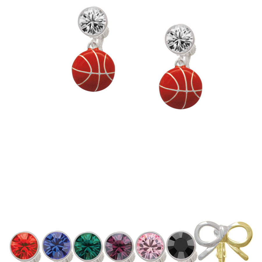 Large Enamel Basketball Crystal Clip On Earrings Image 1