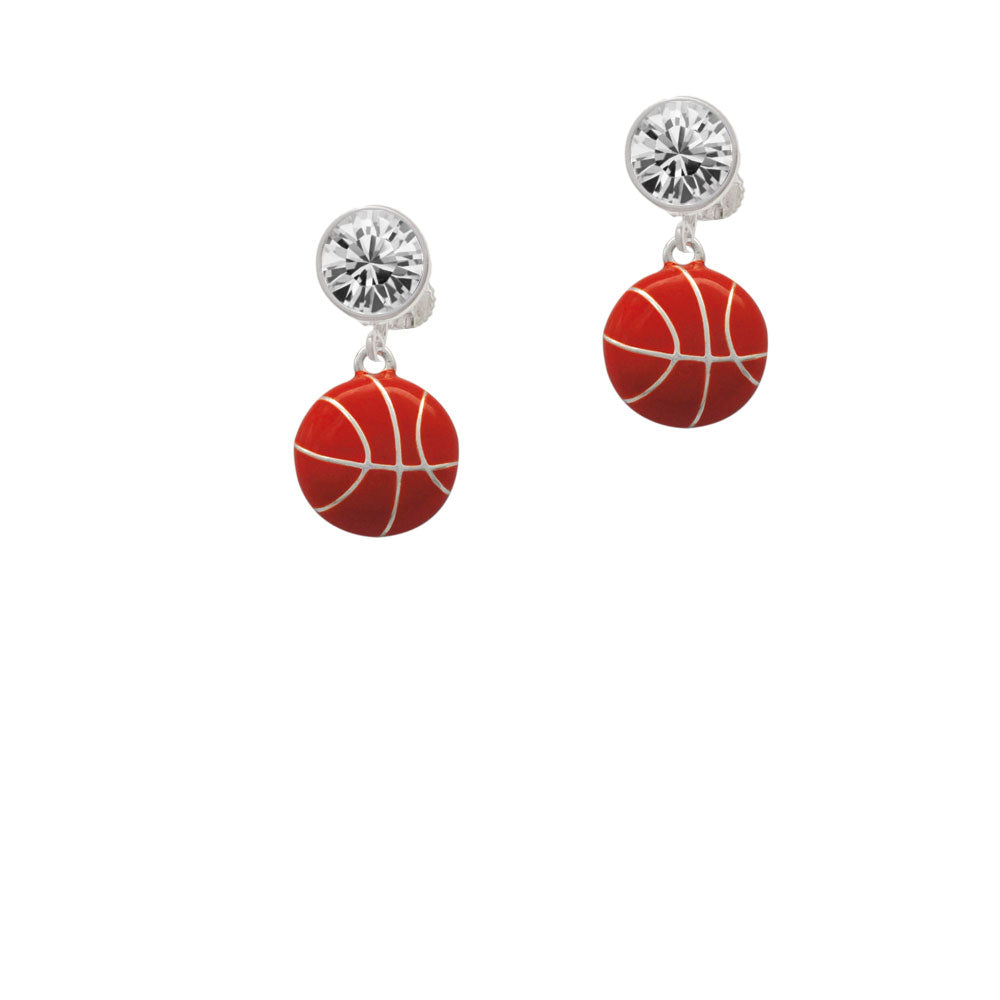 Large Enamel Basketball Crystal Clip On Earrings Image 2