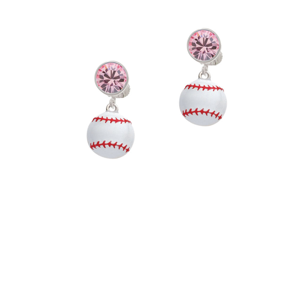 Large White Enamel Baseball Crystal Clip On Earrings Image 4