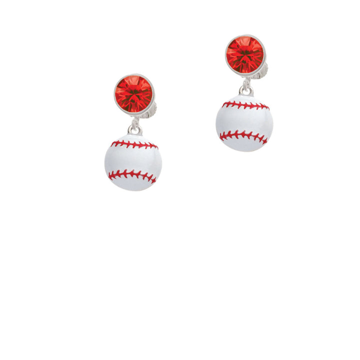 Large White Enamel Baseball Crystal Clip On Earrings Image 4