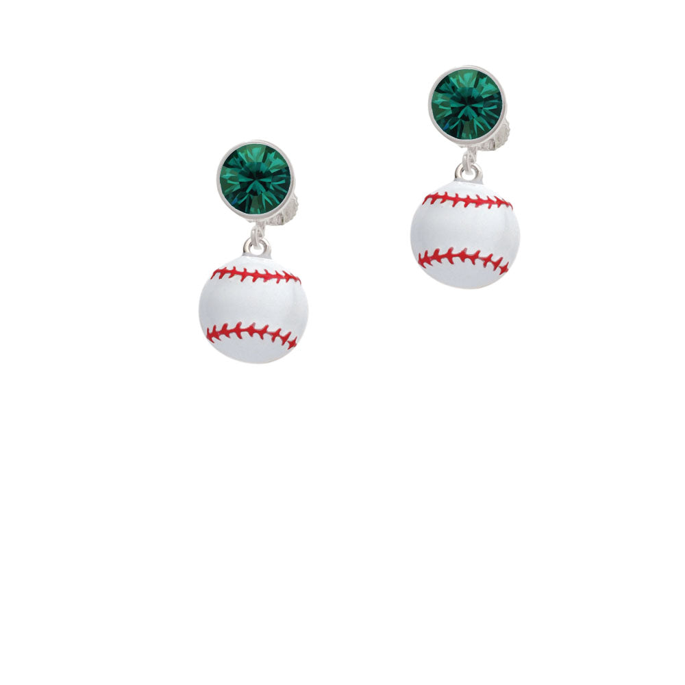 Large White Enamel Baseball Crystal Clip On Earrings Image 6