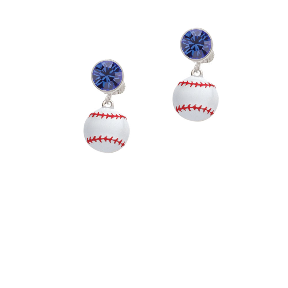 Large White Enamel Baseball Crystal Clip On Earrings Image 7