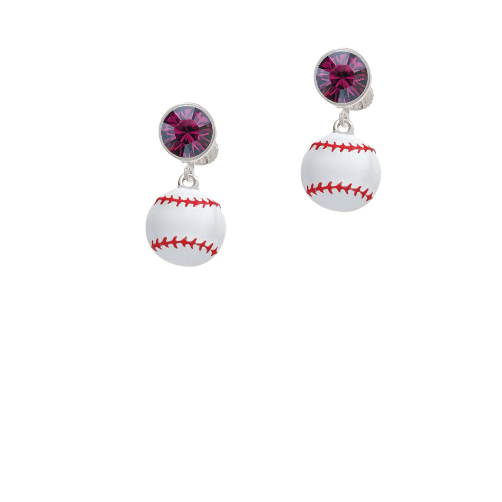 Large White Enamel Baseball Crystal Clip On Earrings Image 8