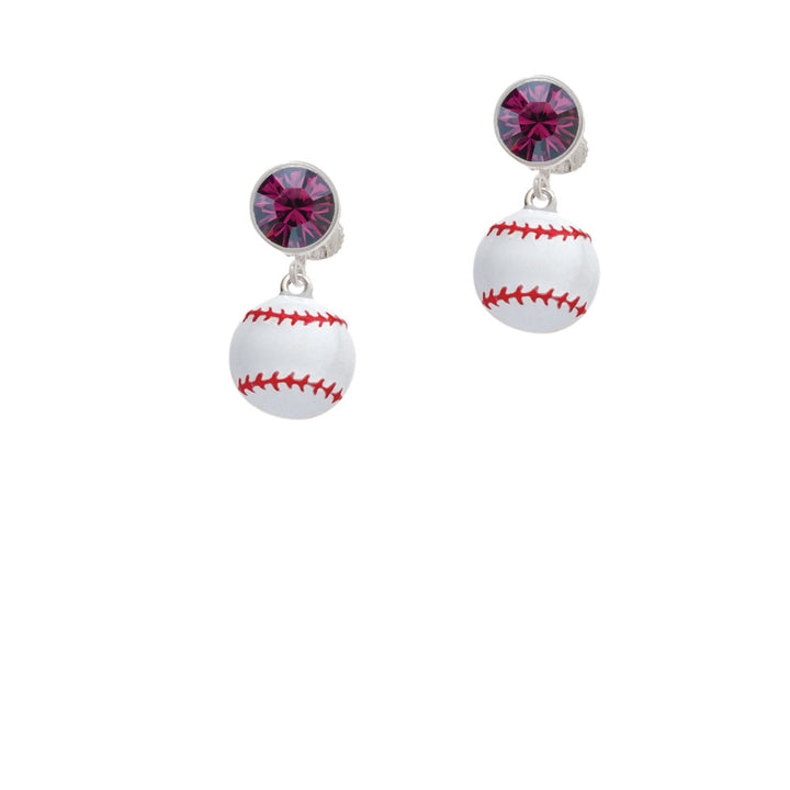 Large White Enamel Baseball Crystal Clip On Earrings Image 8