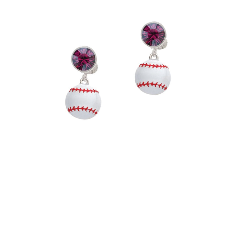 Large White Enamel Baseball Crystal Clip On Earrings Image 1