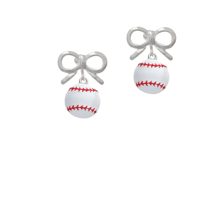 Large White Enamel Baseball Crystal Clip On Earrings Image 9