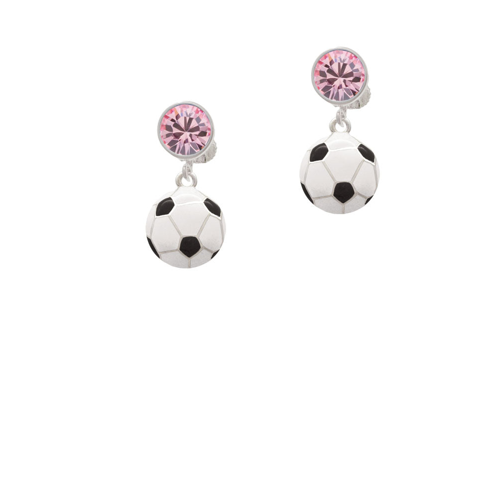 Large Enamel Soccer ball Crystal Clip On Earrings Image 4