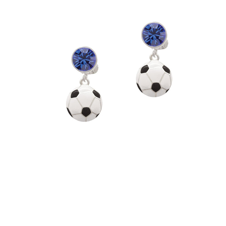 Large Enamel Soccer ball Crystal Clip On Earrings Image 7