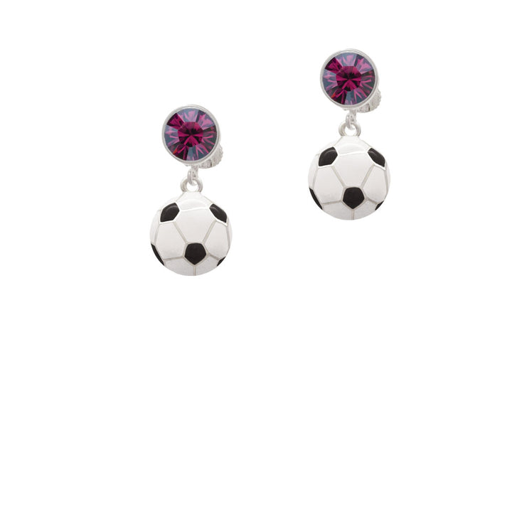 Large Enamel Soccer ball Crystal Clip On Earrings Image 8