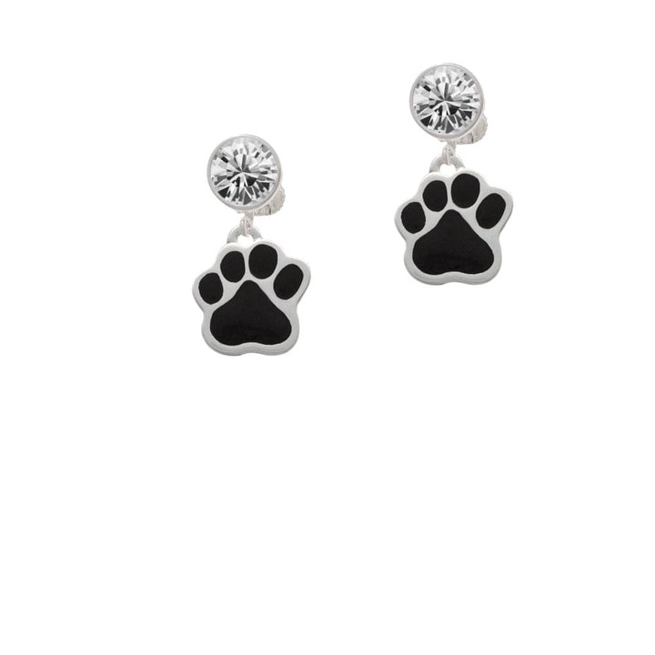 Large Black Paw Crystal Clip On Earrings Image 2