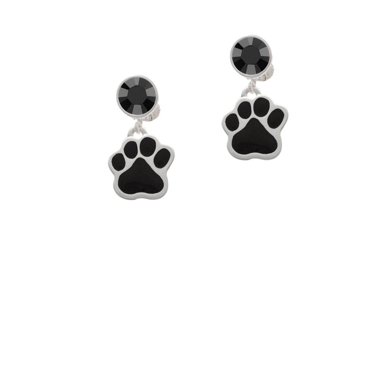 Large Black Paw Crystal Clip On Earrings Image 3