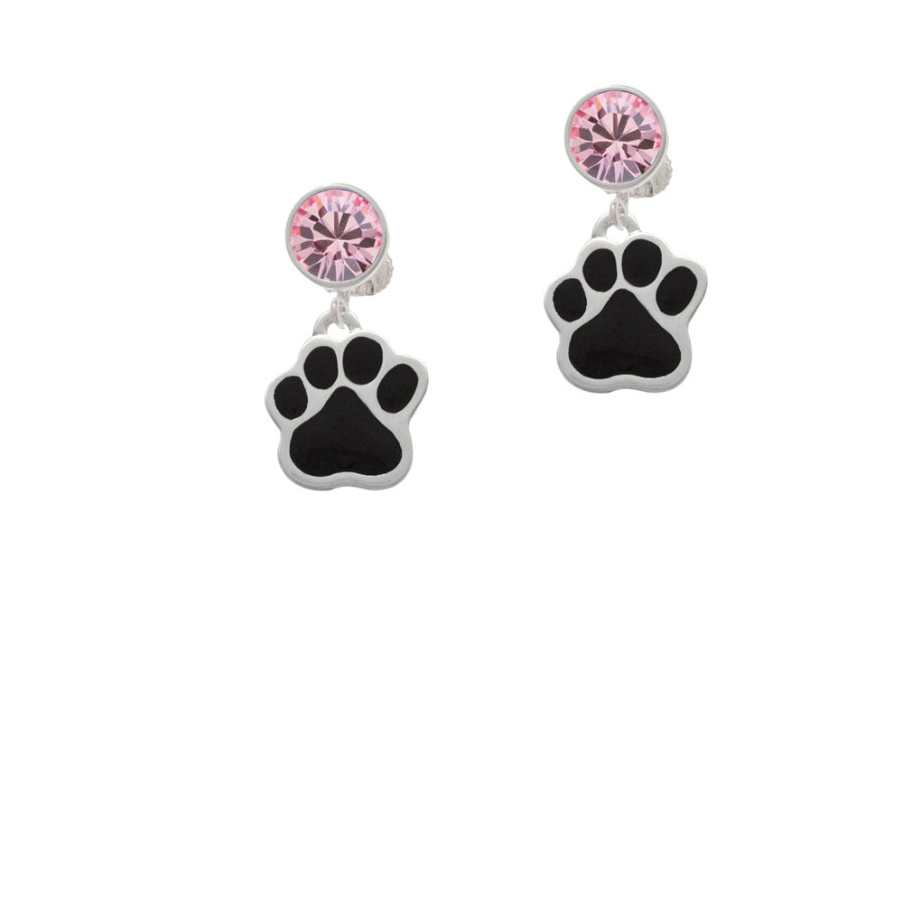 Large Black Paw Crystal Clip On Earrings Image 4