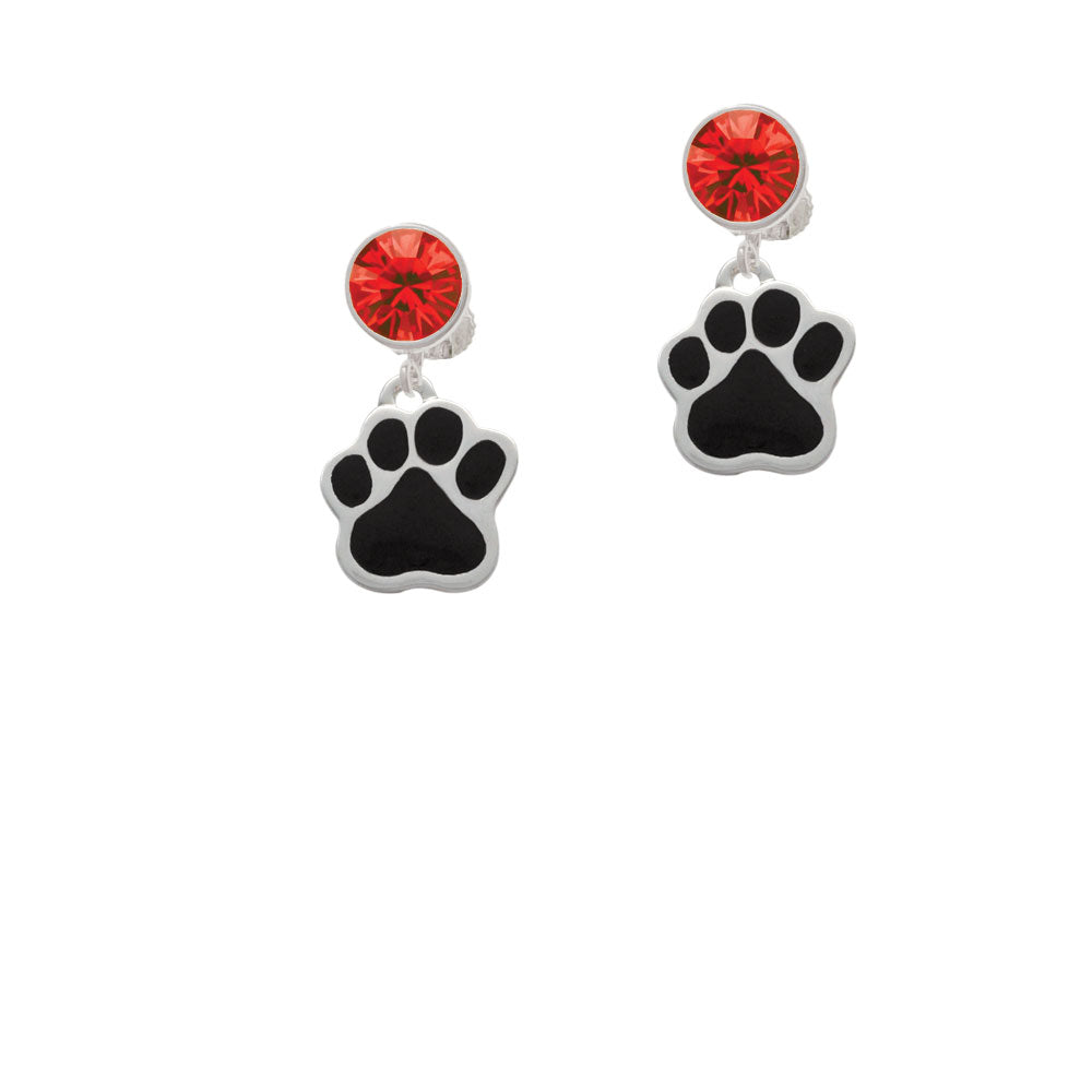 Large Black Paw Crystal Clip On Earrings Image 4