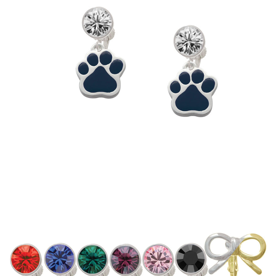 Large Navy Blue Paw Crystal Clip On Earrings Image 1