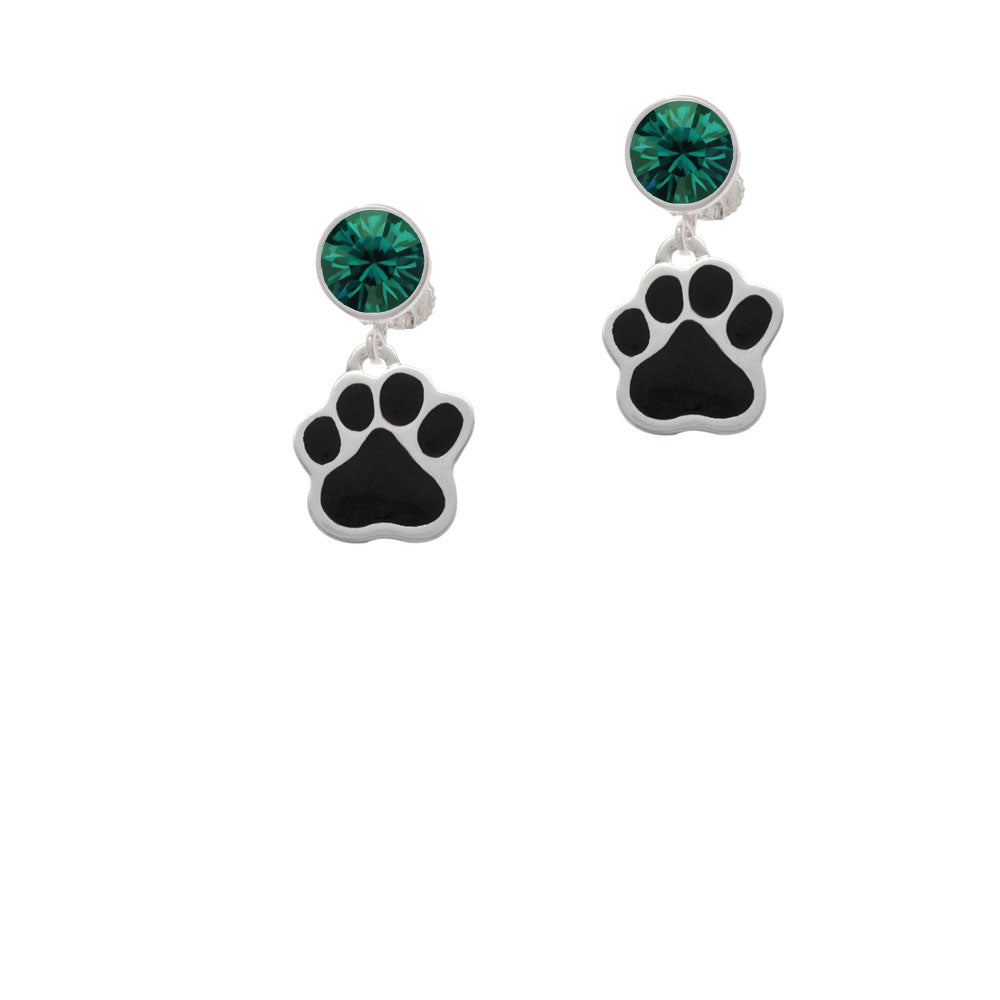 Large Black Paw Crystal Clip On Earrings Image 6