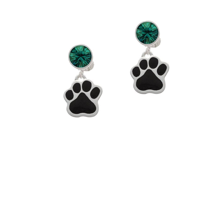 Large Black Paw Crystal Clip On Earrings Image 1