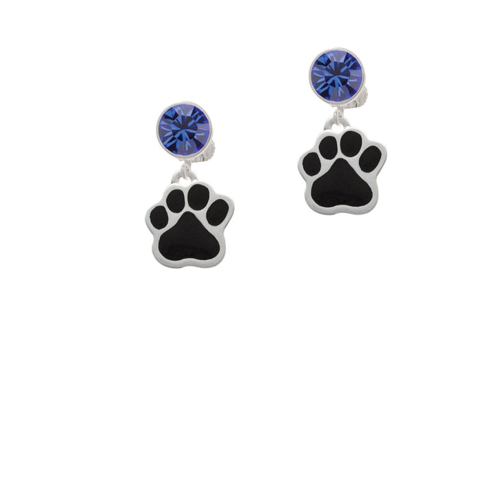 Large Black Paw Crystal Clip On Earrings Image 7