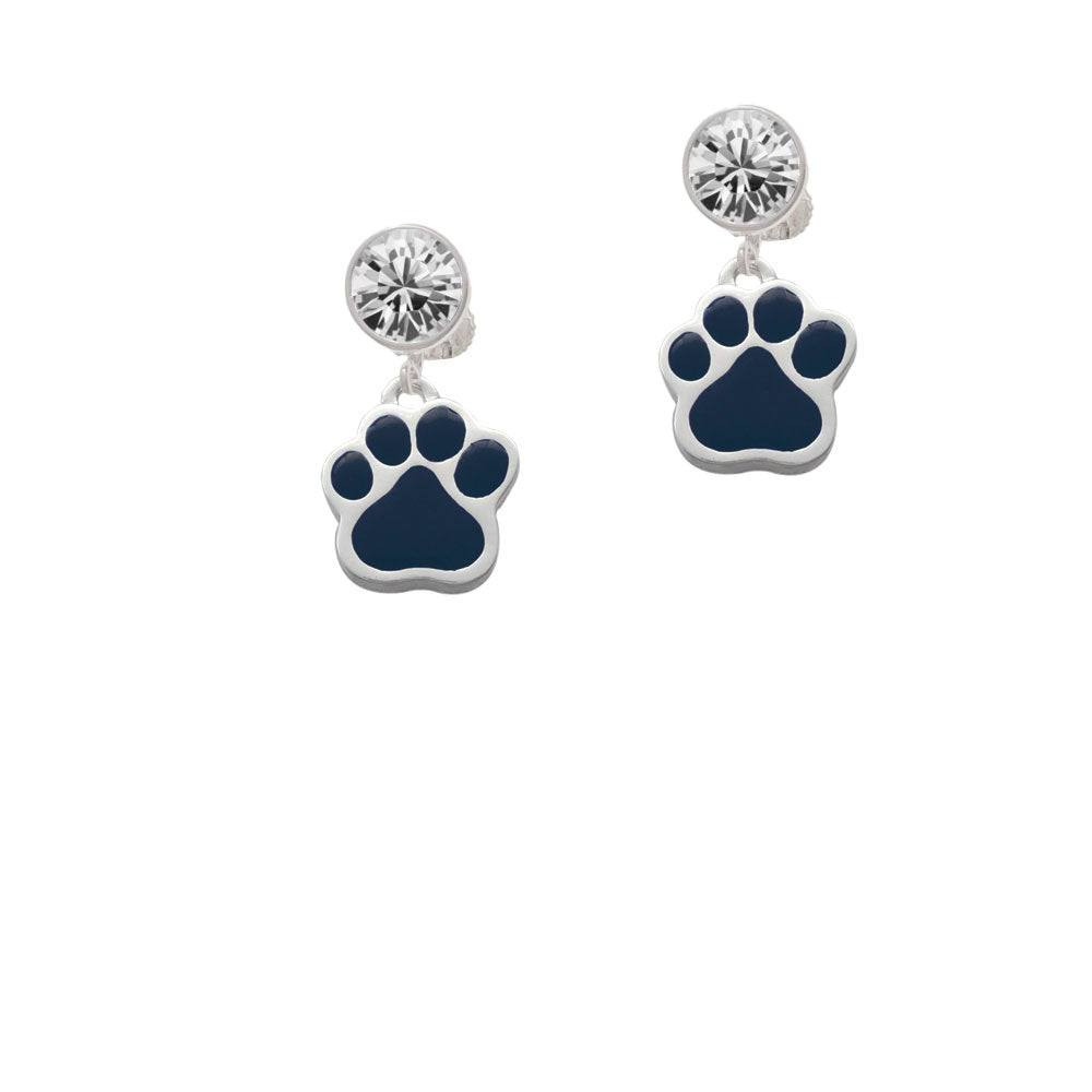 Large Navy Blue Paw Crystal Clip On Earrings Image 2