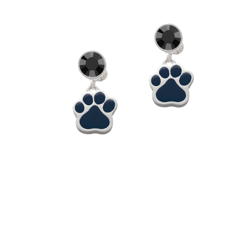 Large Navy Blue Paw Crystal Clip On Earrings Image 3