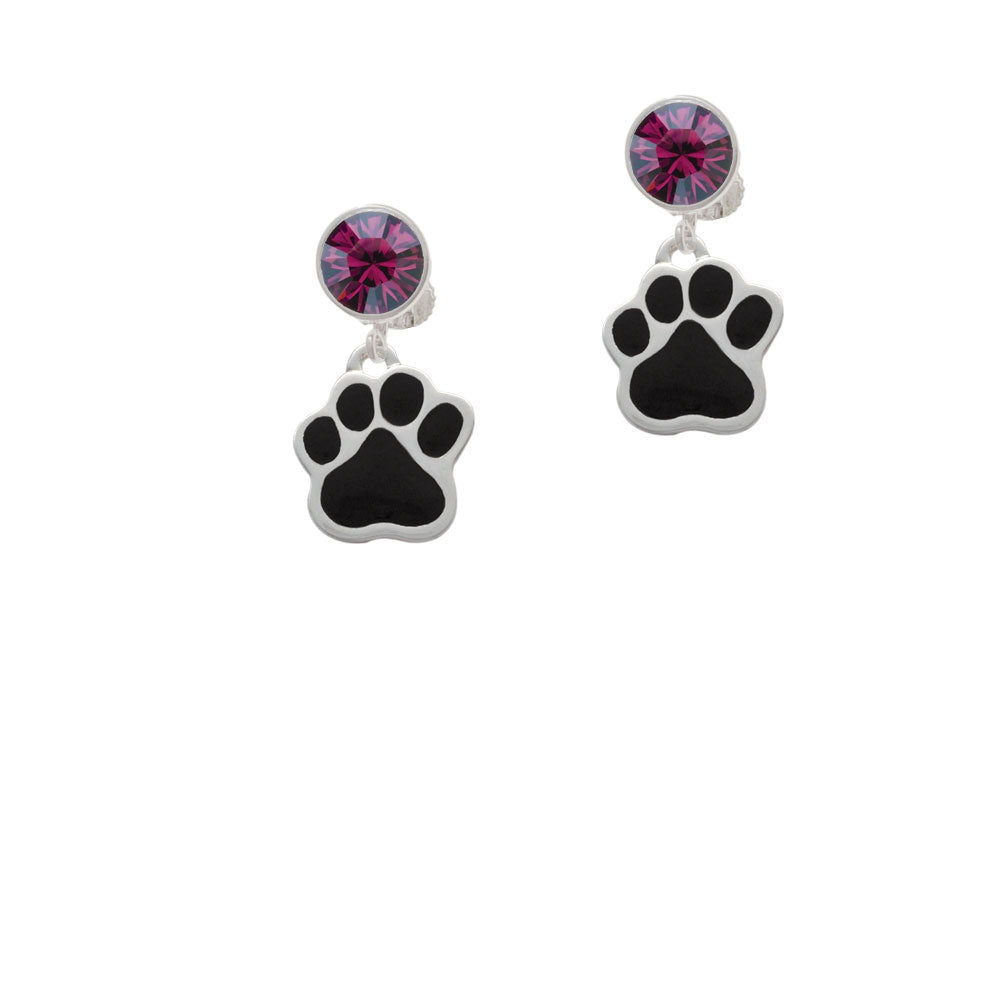 Large Black Paw Crystal Clip On Earrings Image 8