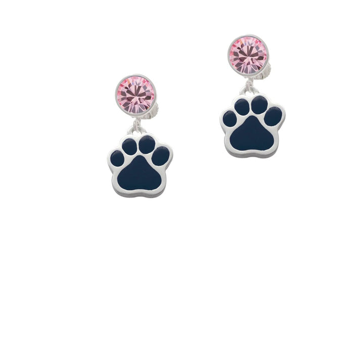 Large Navy Blue Paw Crystal Clip On Earrings Image 4